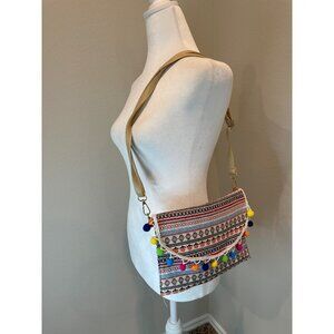 Multi Color Pom Pom Shoulder Bag or Wristlet